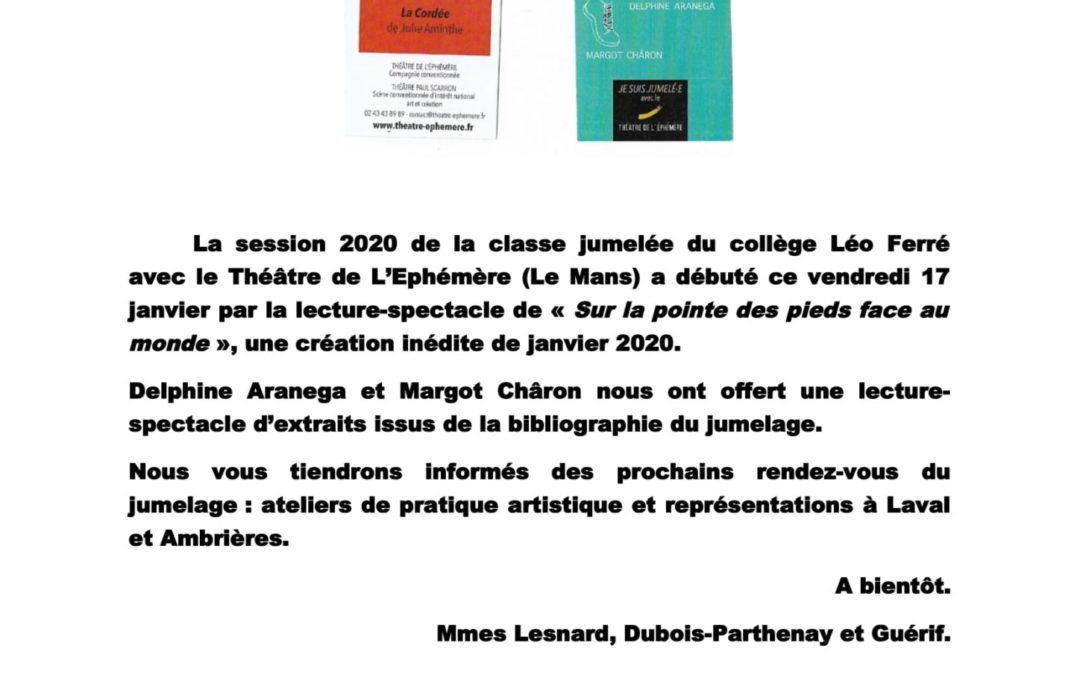 La classe jumelée 2020……. C’est parti !