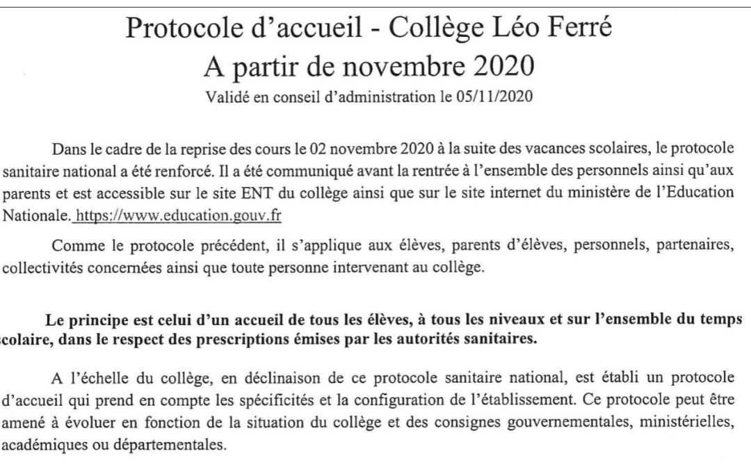 Protocole d’accueil du collège